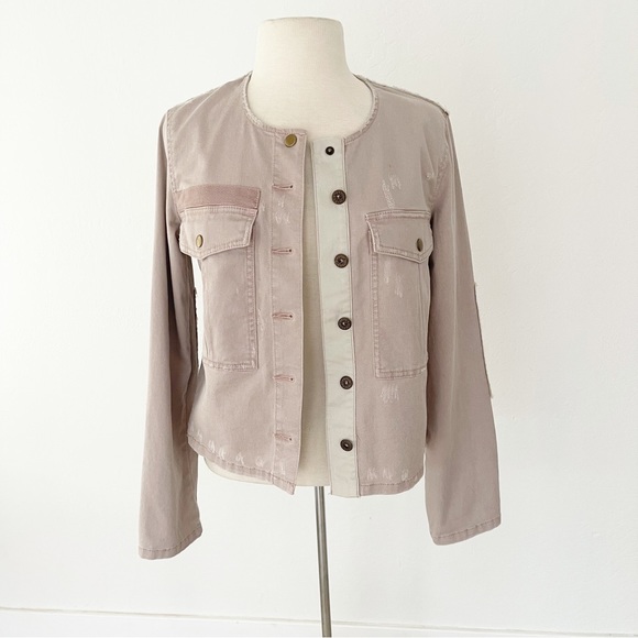 Free People Distressed Purple Cargo Utility Denim Bomber Jacket | Small - Picture 3 of 16